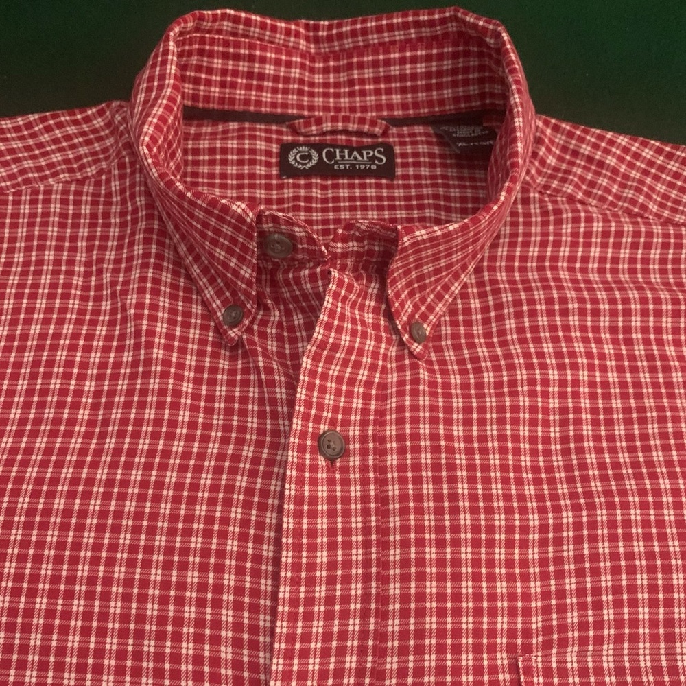 CHAPS LS Cotton/Poly Red Plaid Shirt